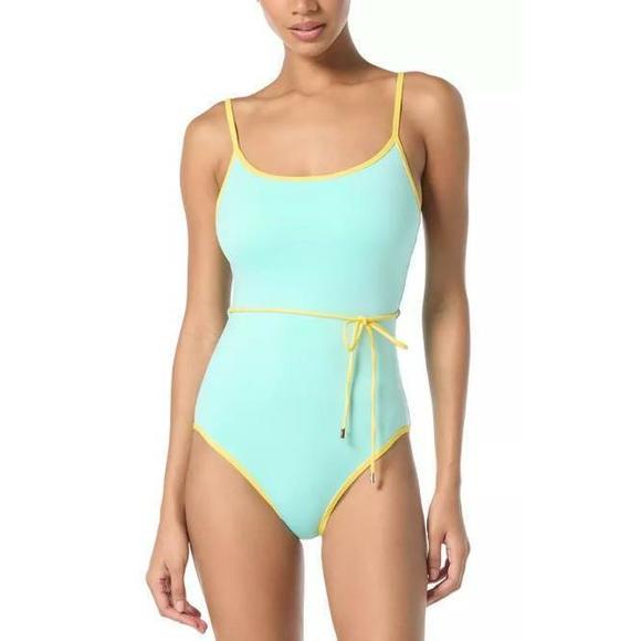 Kate Spade Belted Classic Blue Yellow One-Piece Swimsuit S - Picture 1 of 2